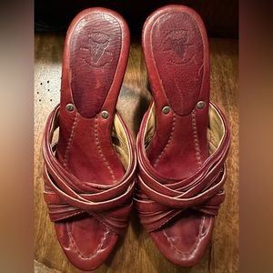 Worn once Frye Heels. Dark red leather slip ons. Reese Multi Slide.